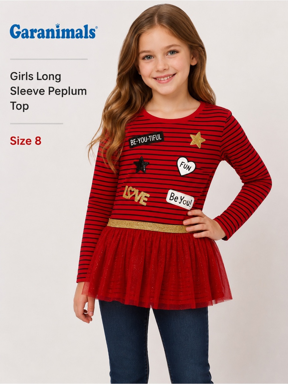 365 Kids from Garanimals Red Striped Long Sleeve Tutu Dress Girls Size 8
